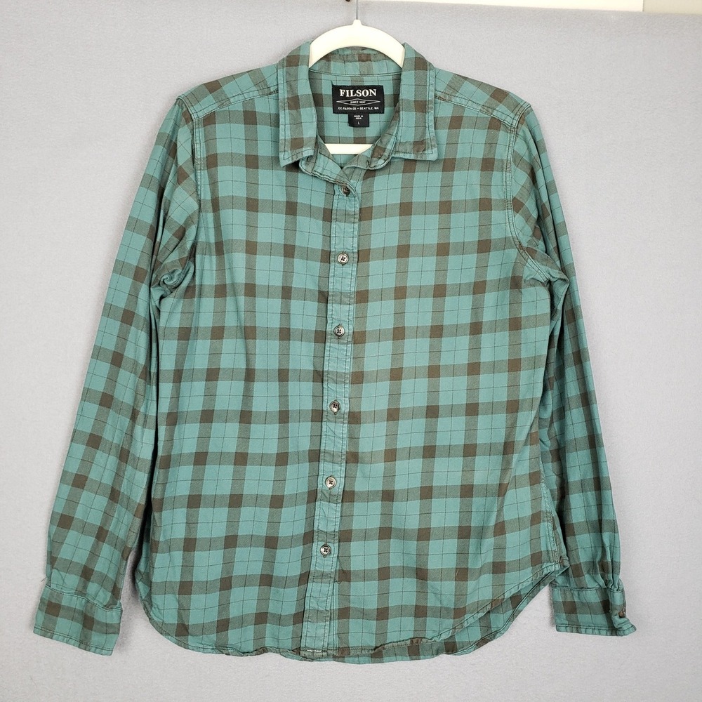 Filson Women's L Plaid‎ Button Up Blue Alaskan Guide Gorpcore Cabincore Grunge